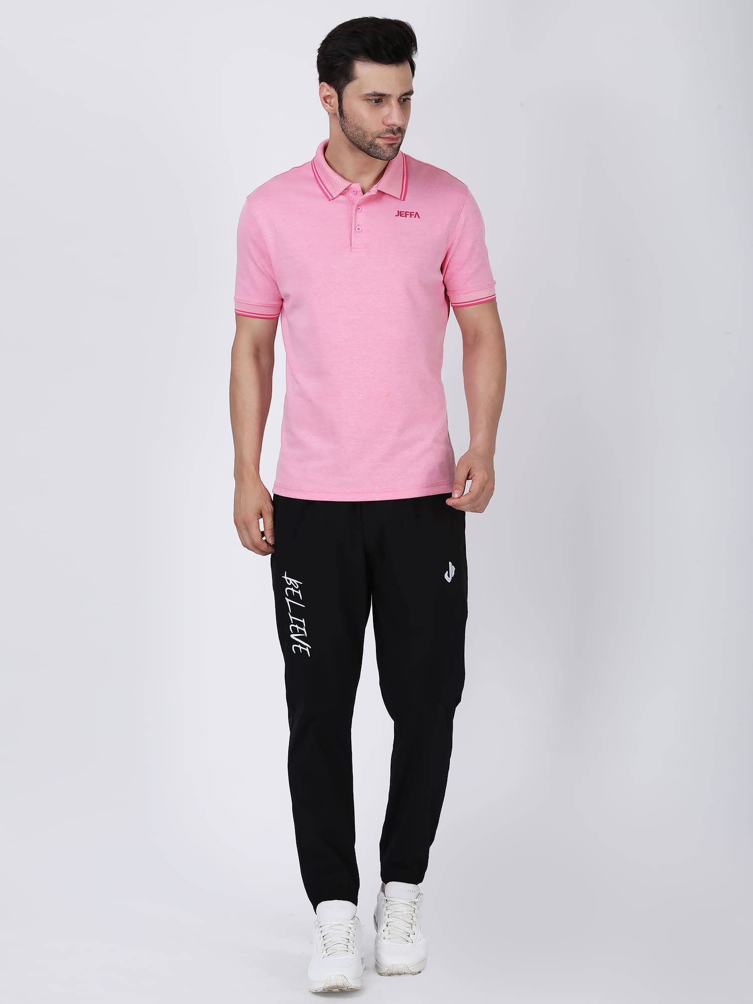 Jeffa Pink Essential Polo T-shirt For Men