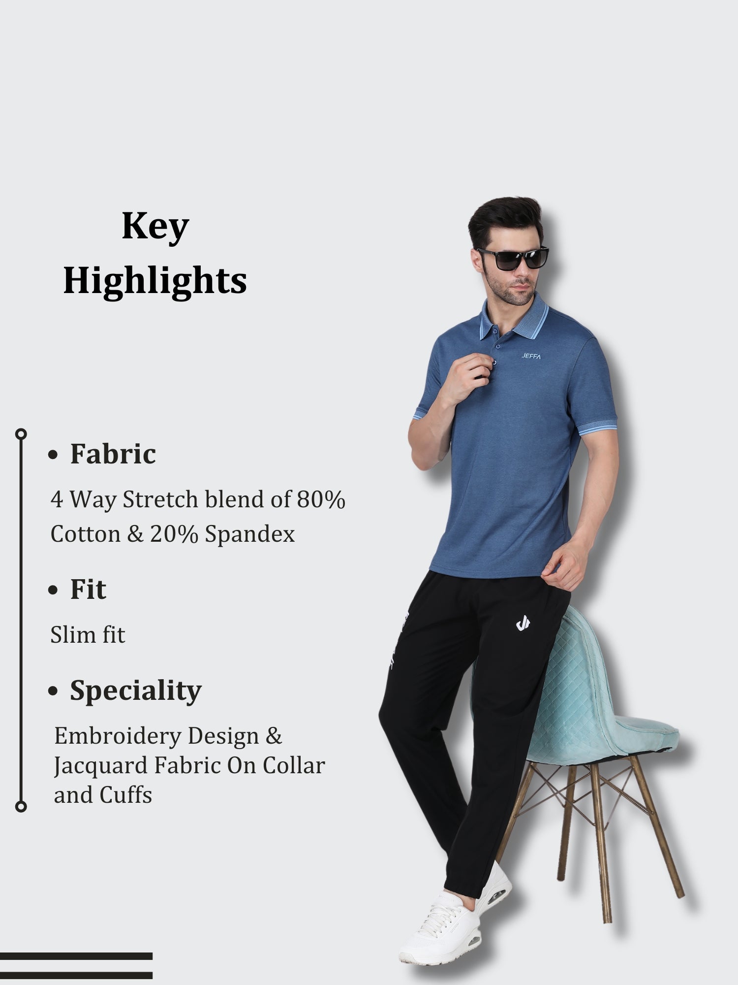 Jeffa Denim Essential Polo T-shirt For Men Details